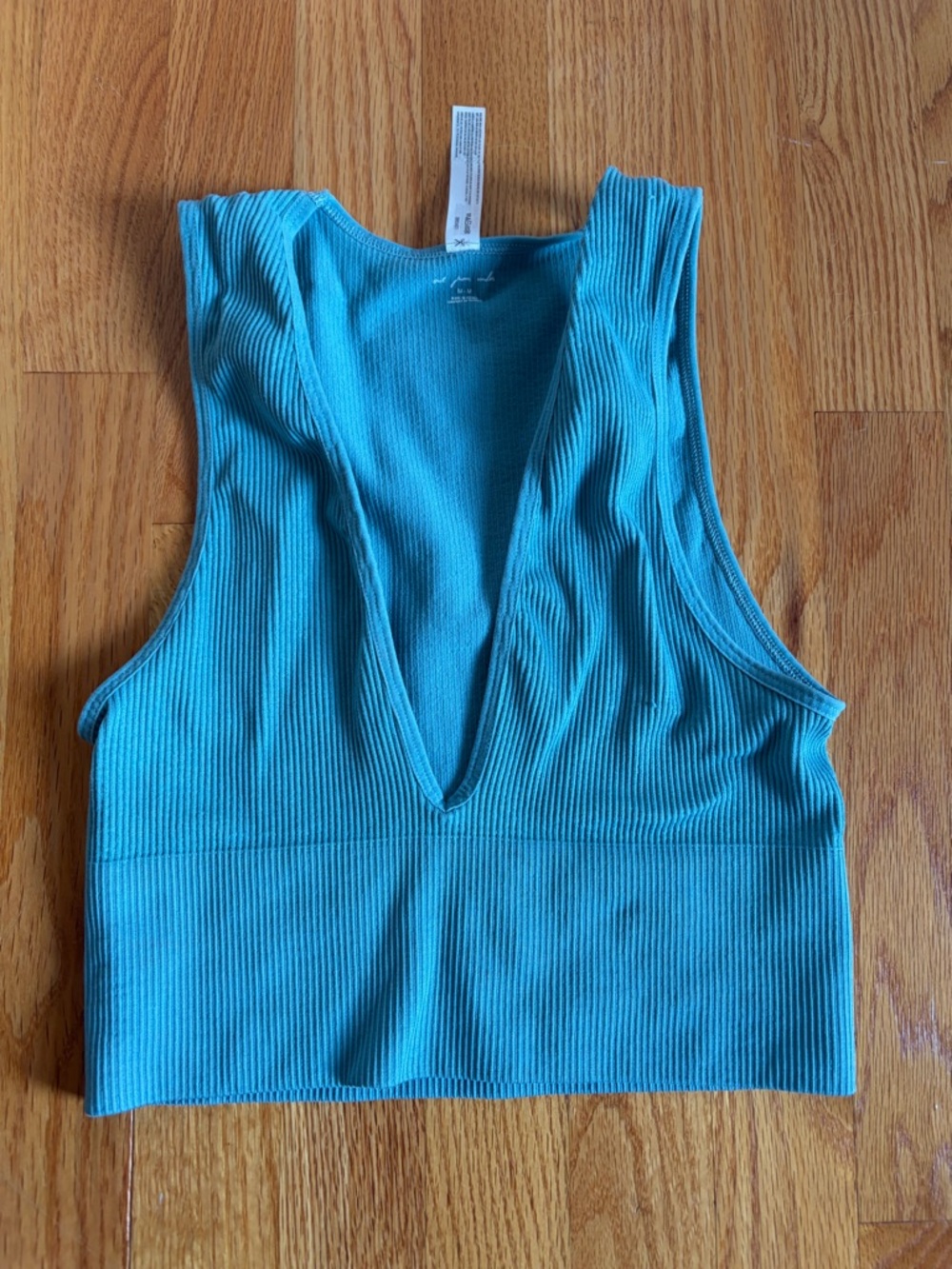 Urban Outfitters Teal Ribbed Deep V Crop Tank